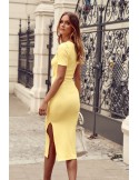 Fitted dress with a cutout at the front, yellow FG601 - Online store - Boutique